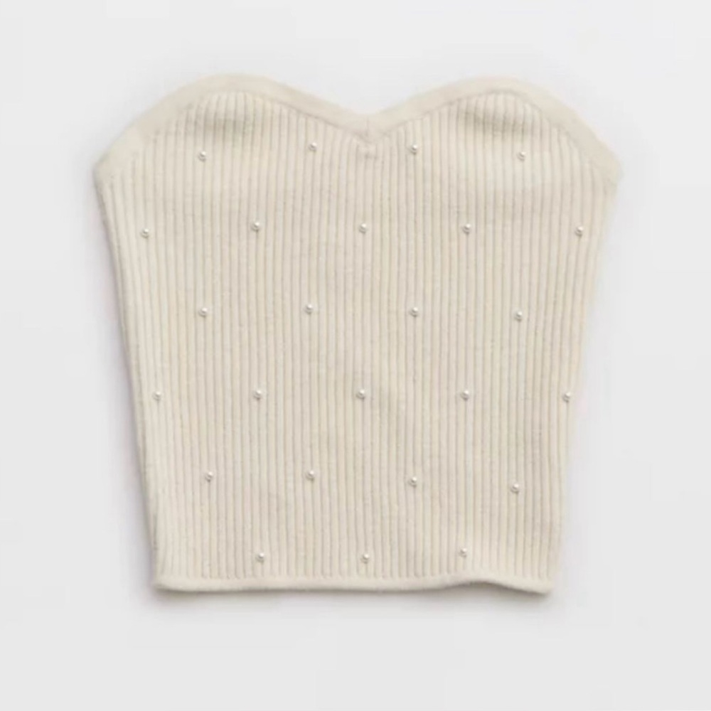 Aerie Cream Ribbed Crop Top